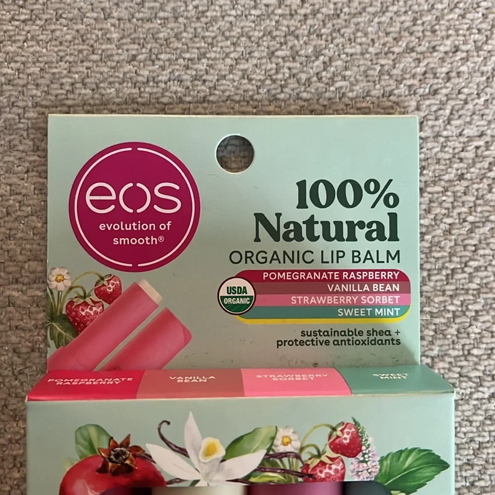 eos 100% Natural Organic Lip Balm 4 Pack - Pink, Cream, Green